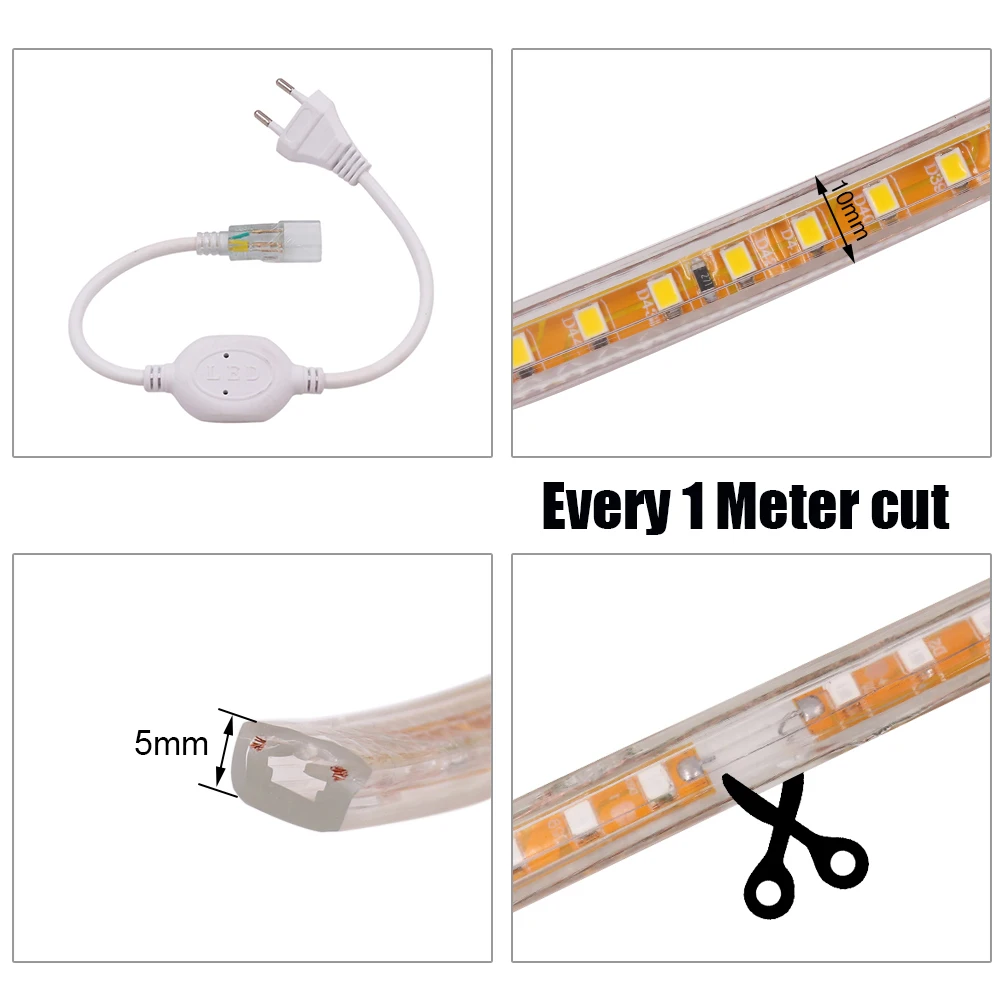 AC 220V LED 스트립 방수 120Leds/M 백색광 실내외 장 유연한 리본 스트립 조명