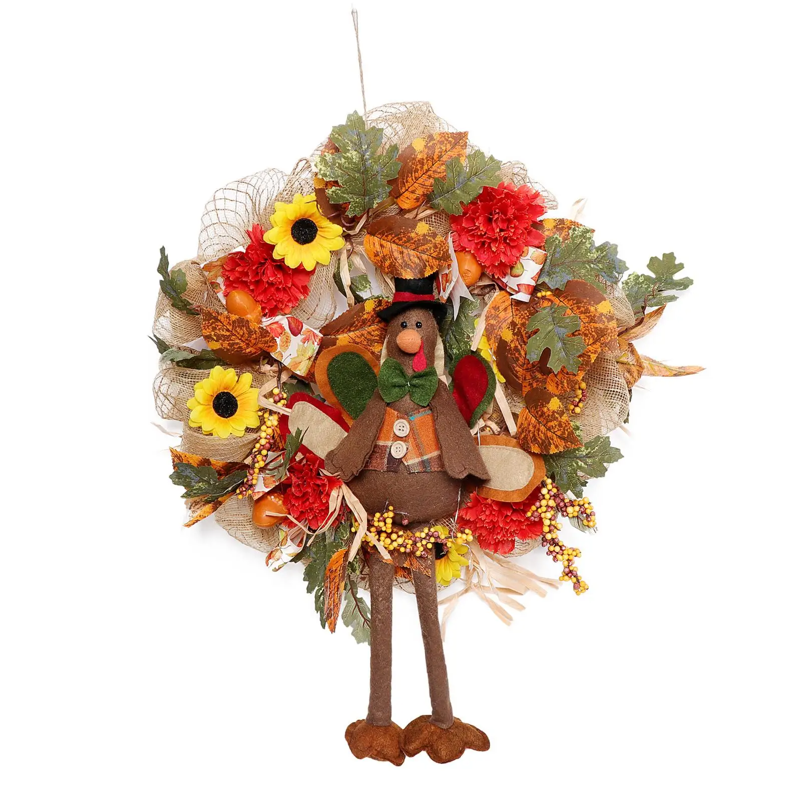 

Fall Wreath Harvest Turkey Showcase Decoration Supplies Front Door Thanksgiving Wreath for Farmhouse Porch Party Table Wall