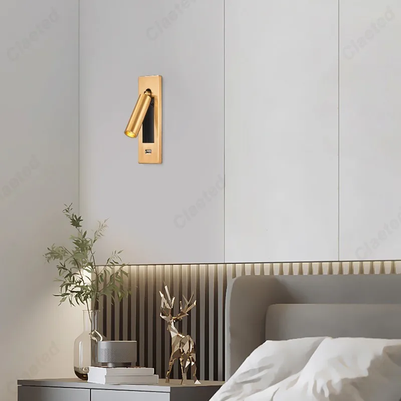 Creative LED Rotatable Wall Lamp USB Charging Interface Bedroom Bedside Reading Lamp Living Room Hotel Decoration Wall Lamp