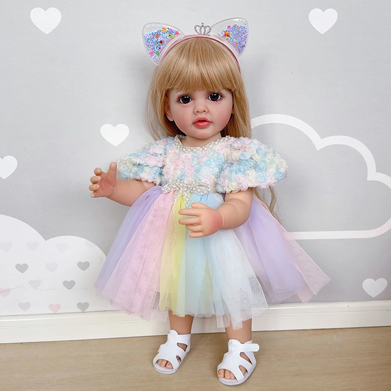 

22inch Newborn Soft Silicone Vinyl Reborn Toddler Girl Doll Princess Betty with Long Blond Wig Hair Drop Shipping