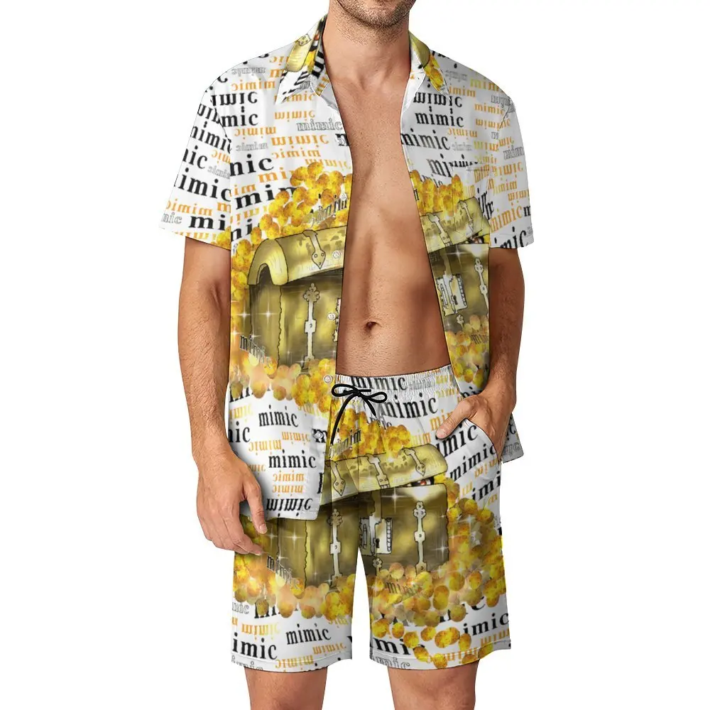 

Men's Beach Suit Gold Dnd Mimic Chest with Gold Coins 2 Pieces Pantdress High Grade Going Out Unique