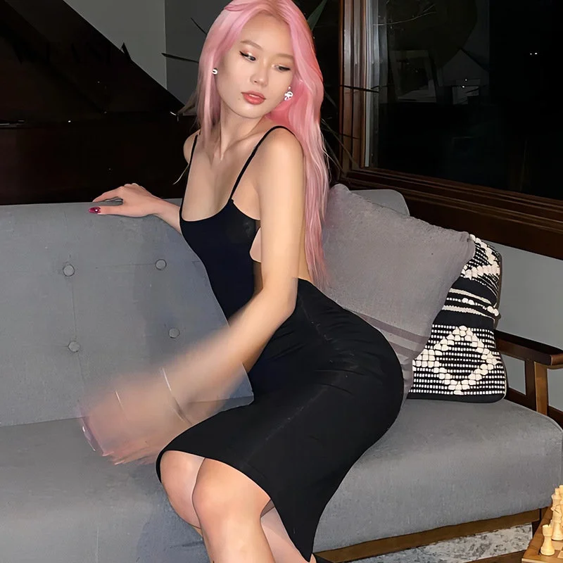 

Women Must Have Sexy Backless Split Mini Black Dress