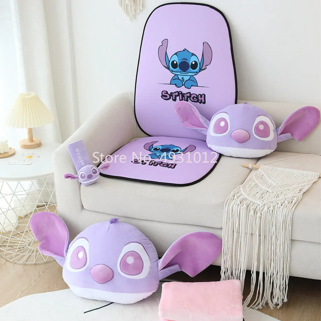 Disney Kawaii Purple Lilo & Stitch Plush Car Headrest Car Seat