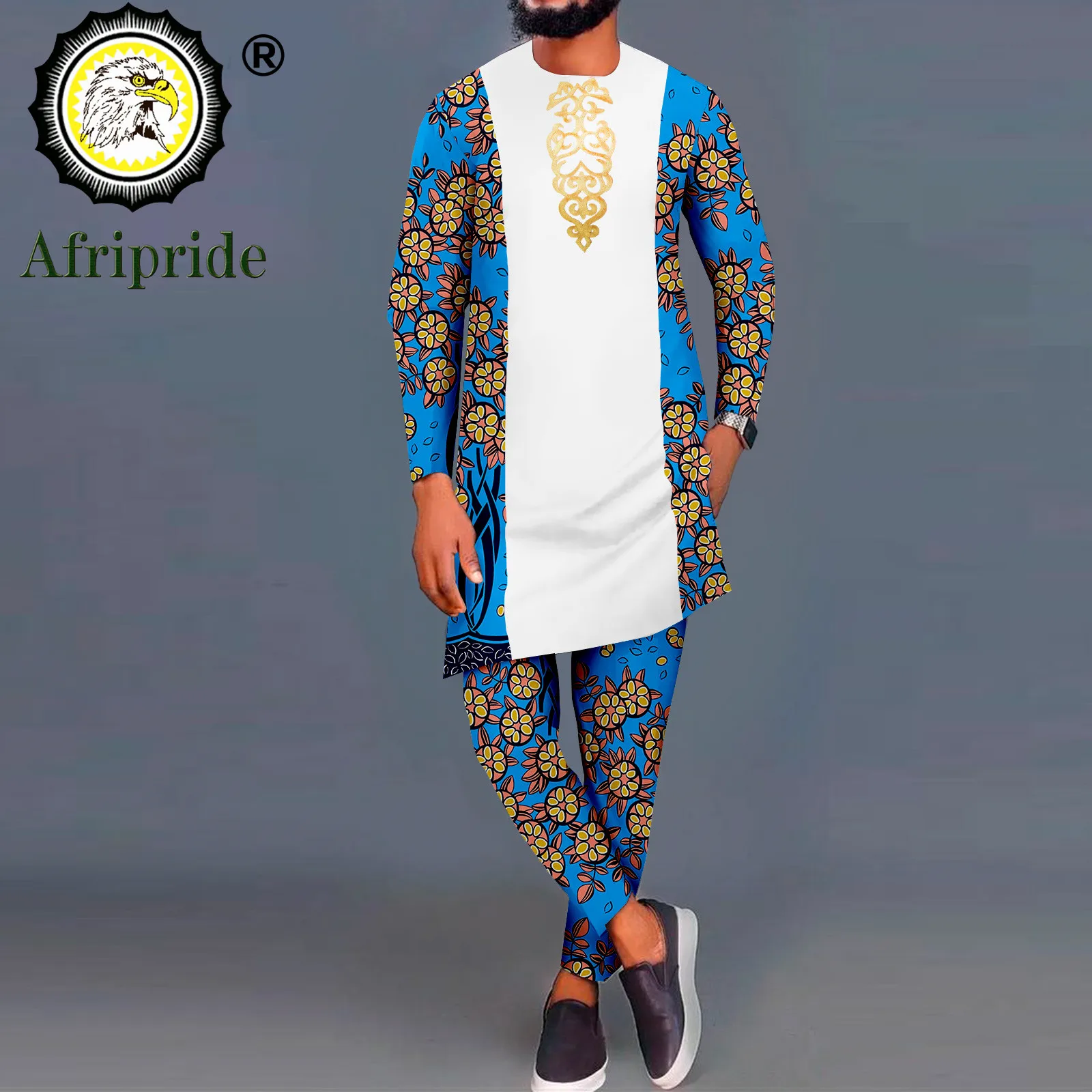 Bazin Riche African Clothes for Men Embroidery Printed Blazer Coats with Trousers 2 Piece Set Dashiki Outfits A2216063