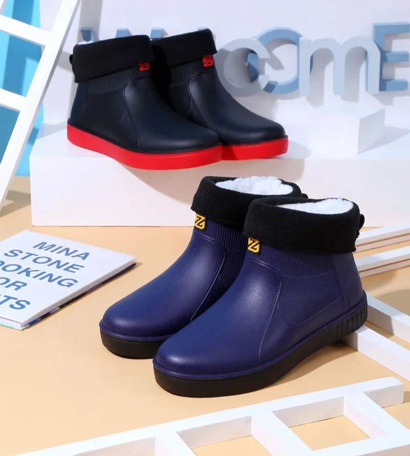 Men's Thick Platform PVC Rain Boots, Waterproof & Non-Slip, For Work & Students_voghion.com