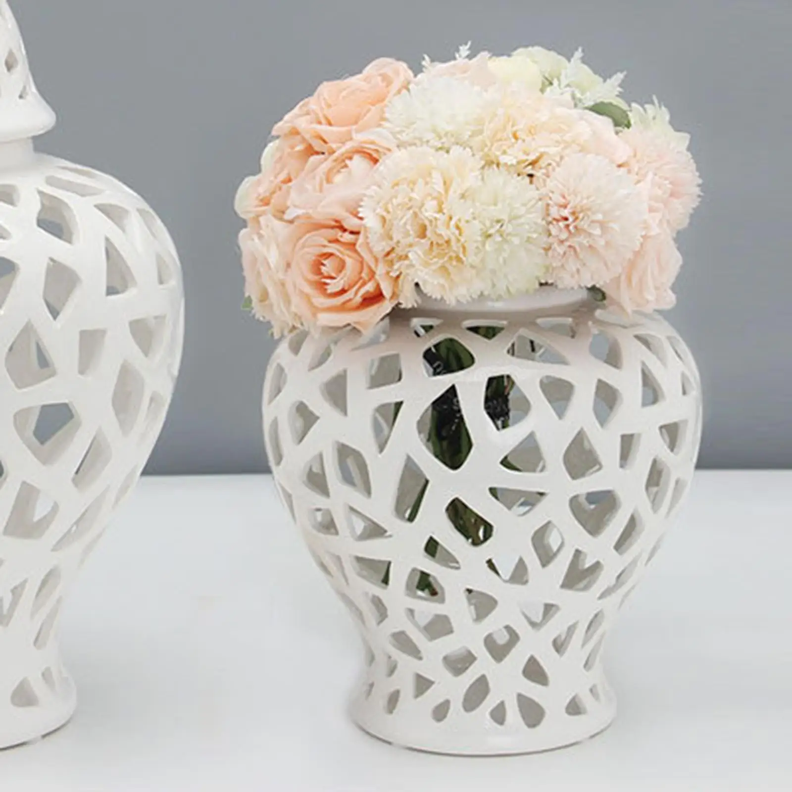 Ceramic Ginger Jar With Lid Hand Painted Ceramic Vase for Table Floral Arrangement for Home Decor White Large Vase