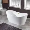 Contemporary White Acrylic Bathtub 59" Soaking Tub with Brushed Gold Overflow and Drain Non-Slip Design High Gloss LUCITE 5