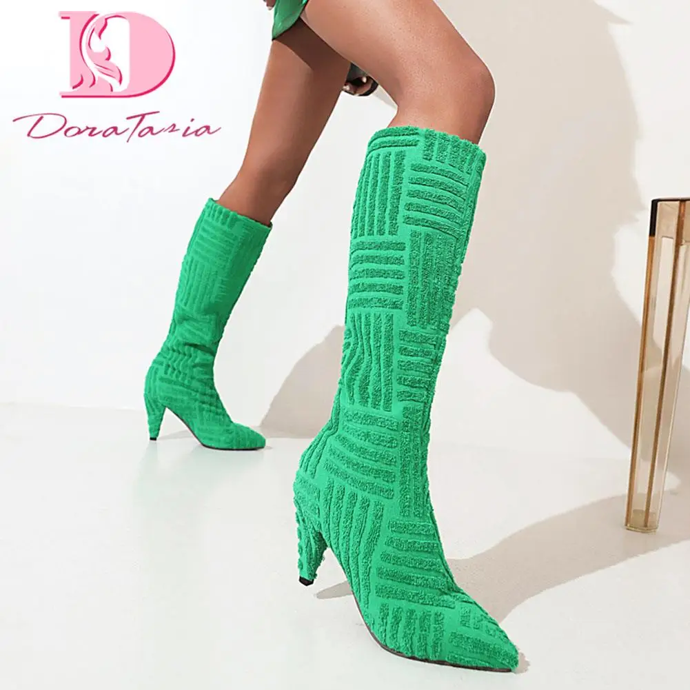 

DoraTasia Big Size 34-43 Brand New Female Spike High Heels Boots Fashion Solid Pointed Toe women's Boots Party Sexy Shoes Woman