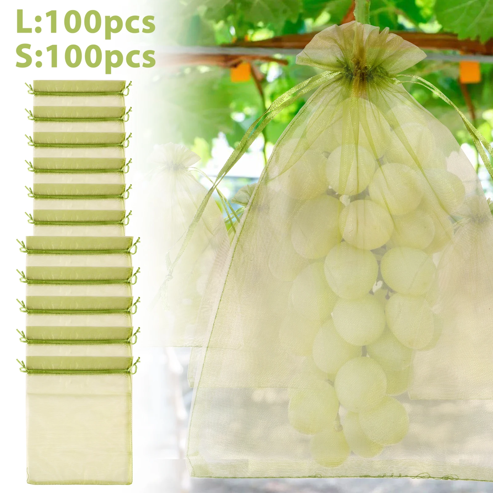 

100Pcs Fruit Protection Bags Fine Mesh Organza Garden Netting Bags with Drawstring Breathable Reusable Mesh Fruit Bag