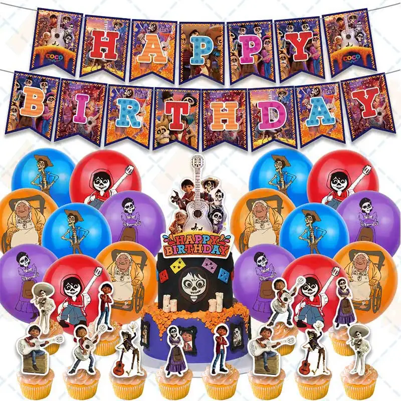 

Day of the dead Coco Birthday Party Supplies Cake Topper Latex Balloon Boy Decoration Banner Baby Shower Gift For Kids Musicals