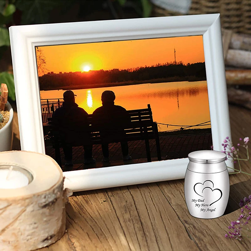 My Dad My Hero Angel Cremation Keepsake Urns for Human Stainless Steel Ashes Mini Memorial Urn Funeral Urns for Ashes cremation urn