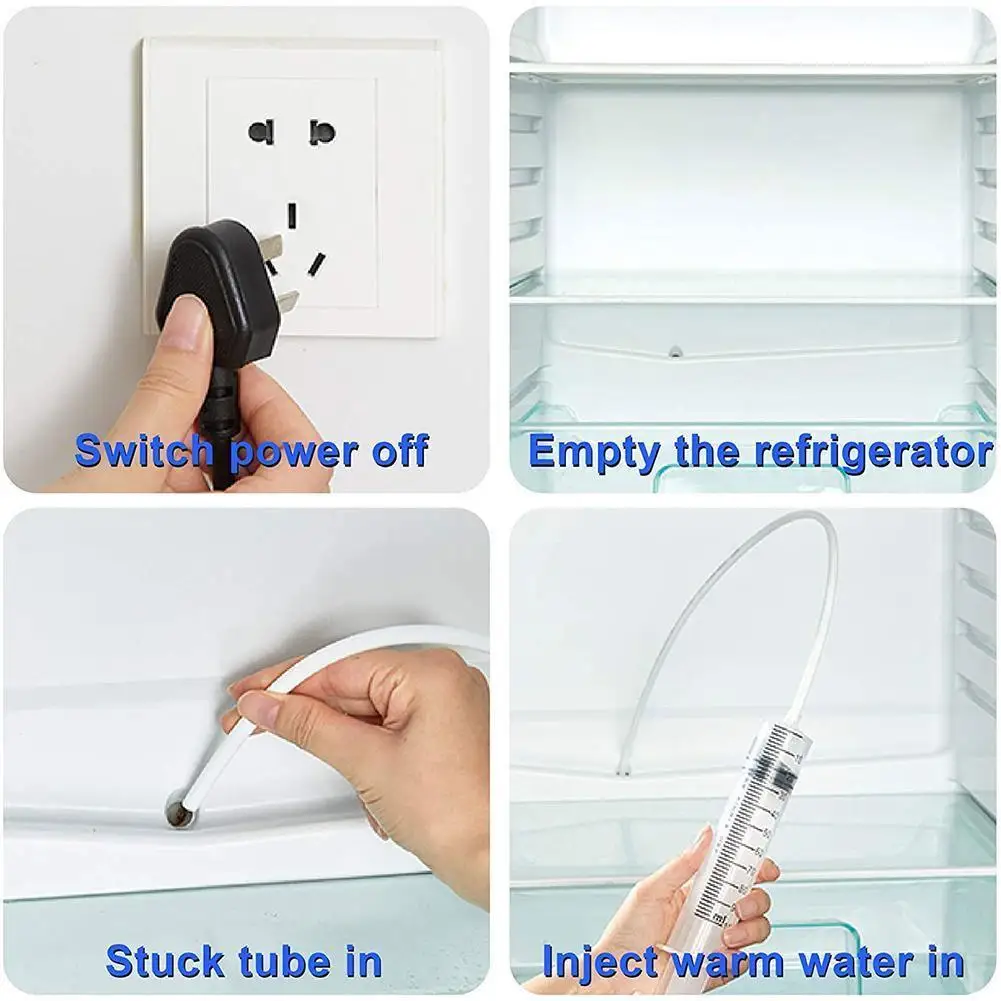 5Pcs Clean Brush Kit For Refrigerator Drain Wash Brush Suction Syringe 1.5/1M Hose Fridge Drain Hole Cleaner Stick Dredge Tool 6