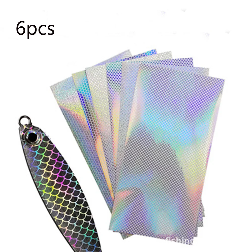 

6PCS Durable Metal Hard Baits 10*20cm Fly Tying Material Holographic Adhesive Film Fishing Lure Flash Tape Change Color Sticker