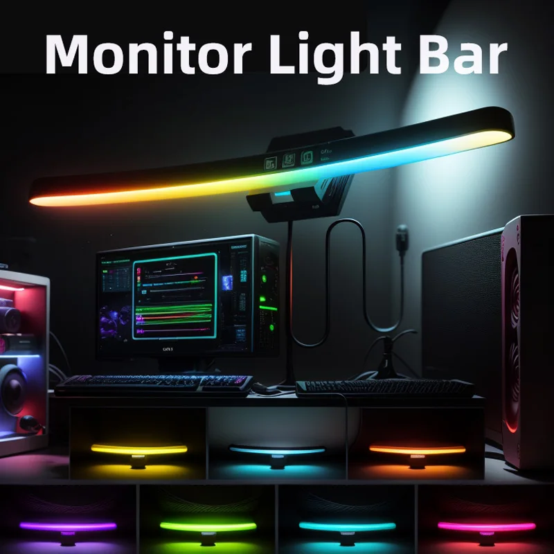 Monitor Light Bar Desk Lamps Led Bar PC Monitor Lightbar with RGB Backlight Stepless Dimmable Computer LED Screen Hanging Lights