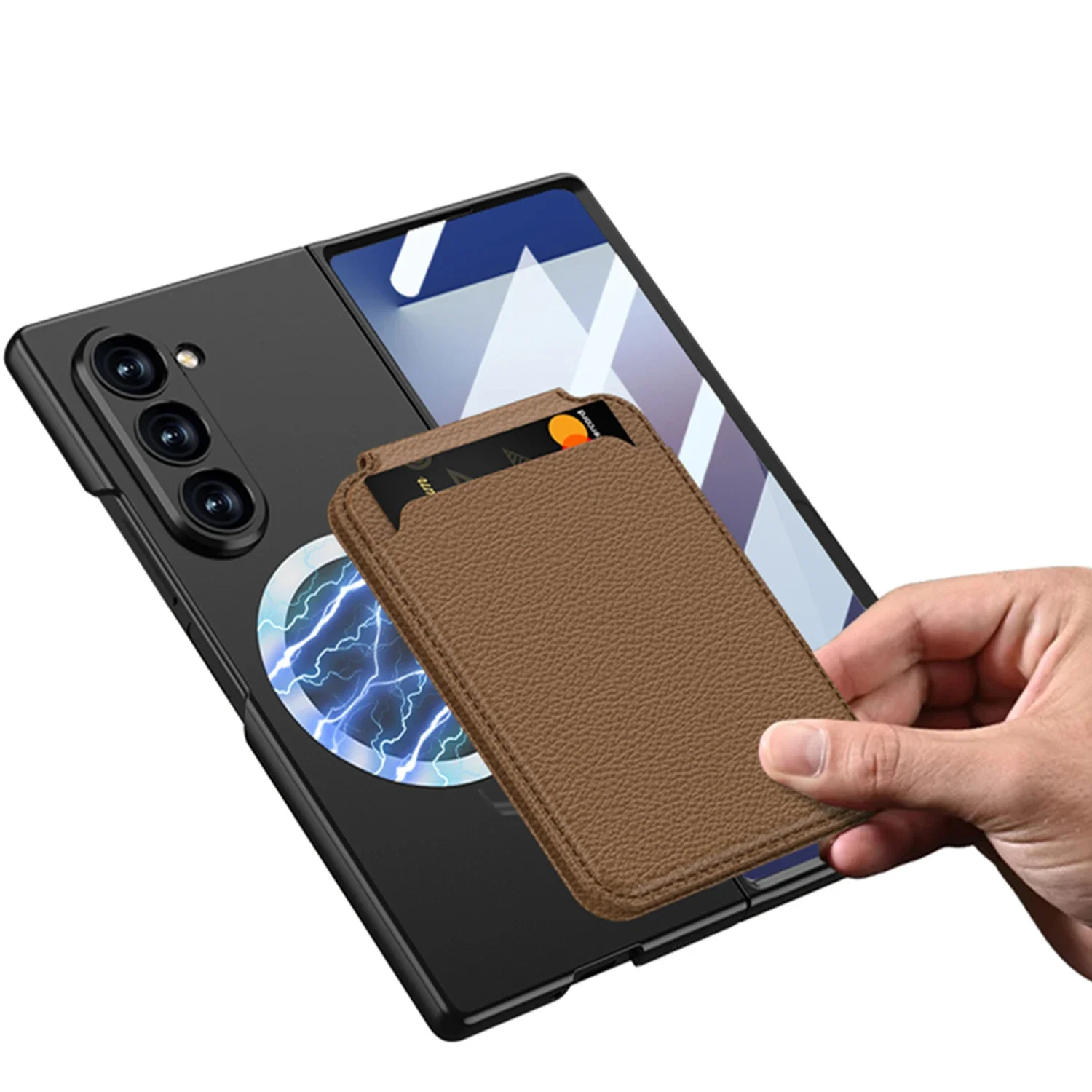 Magnetic Detachable Card Holder Phone Case with Tempered Film Protective Cover