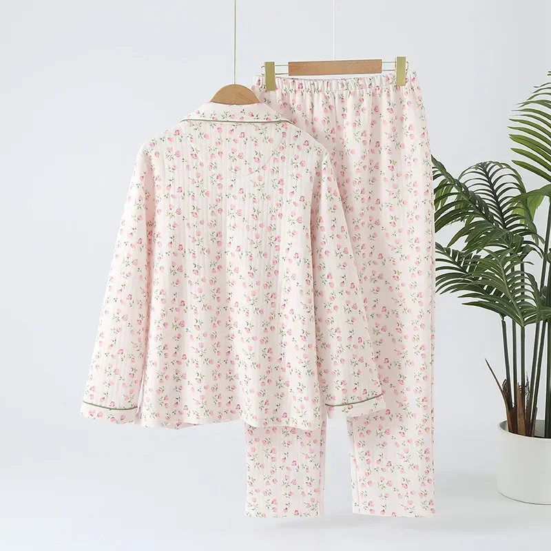 

Set Cotton 2023 Sleepw Women Trousers Homewear Ladies Size 100% Plus Winter Pajamas Long-sleeved 2-piece Thicken