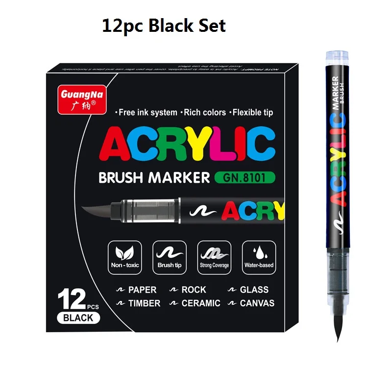 Guangna-アクリルブラシマーカーセット,ペン,ソフトチップ,ストレート
