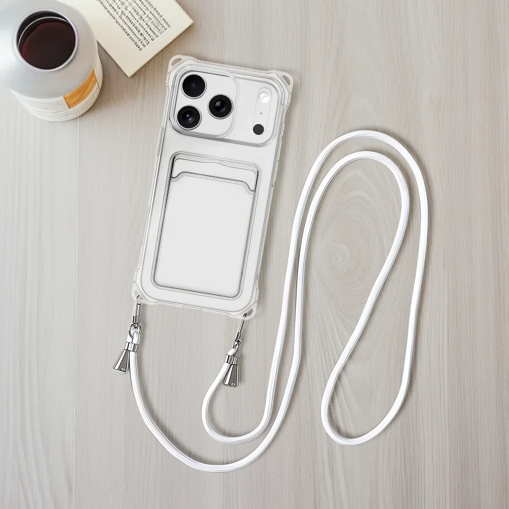 Enhanced Shockproof Silicone Clear Case Cover with Detachable Lanyard and Card Slot