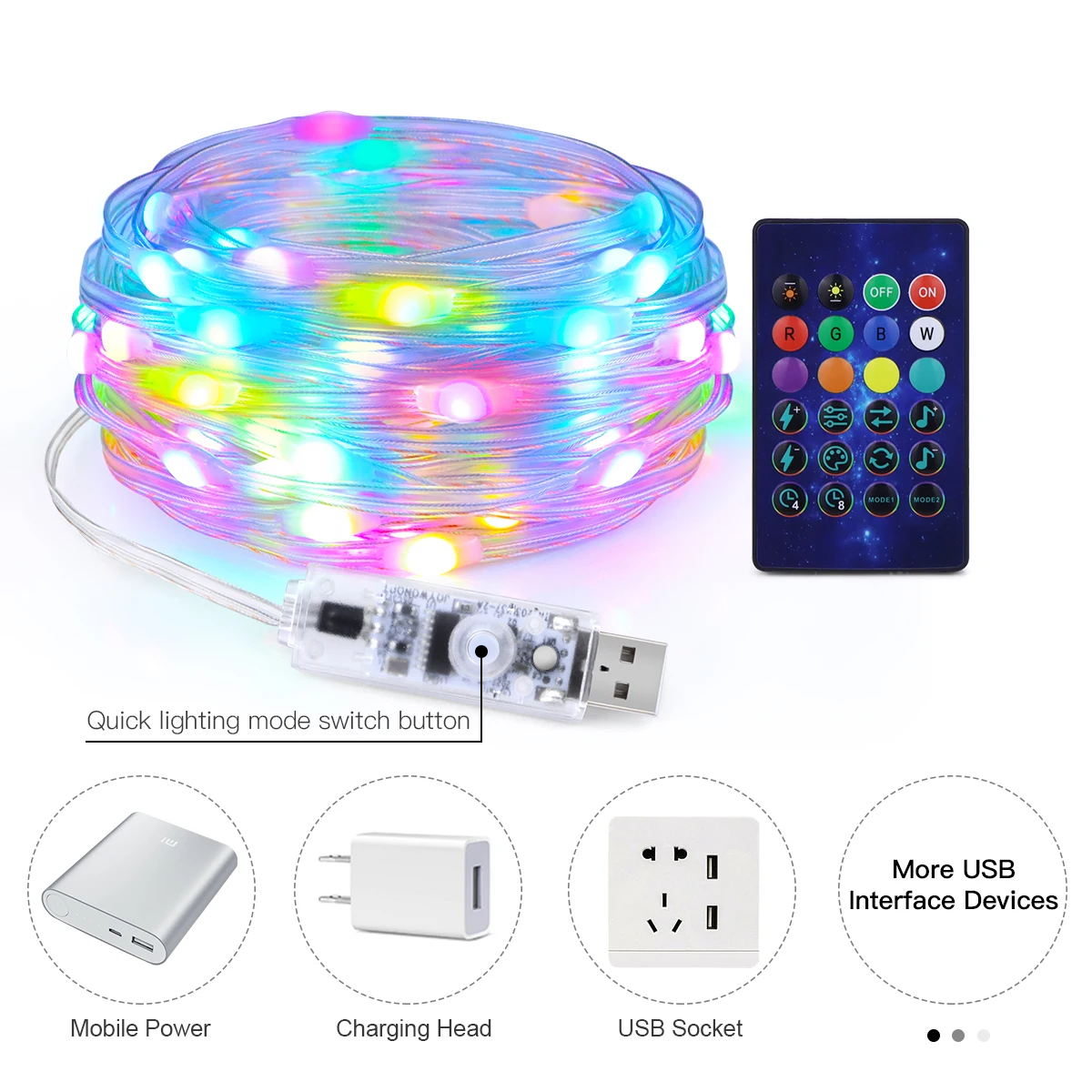 USB LED 구리 와이어 요정 스트링 조명, RGBIC 화환 조명, 홈 휴일 새해 크리스마스 트리 웨딩 장식, 5 m, 10 m, 20m