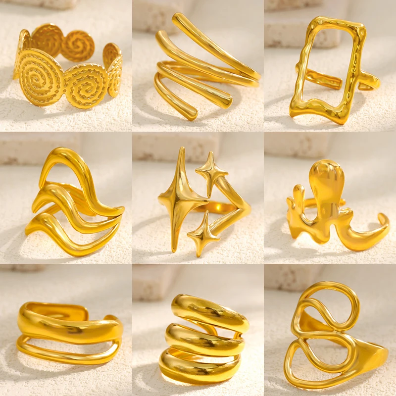 Luxury 18 Geometric Stainless Steel Rings For Women Adjustable Gift