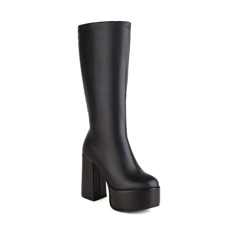 

BLXQPYT Botas De Mujer 2022 Brand Knee High Boots Women Sexy Luxury Square Heels Zip Autumn Winter Platforms Boots Shoes C22-62