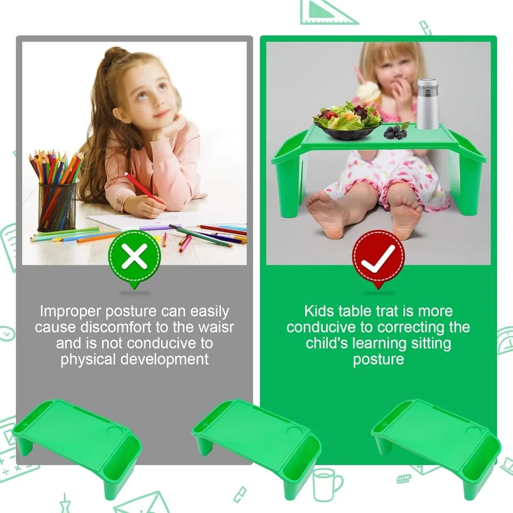 12 Pcs Kids Lap Desk Tray Bulk 19.69 * 9.84 * 7.1in Plastic Breakfast Laptop Trays with Side Pockets 5