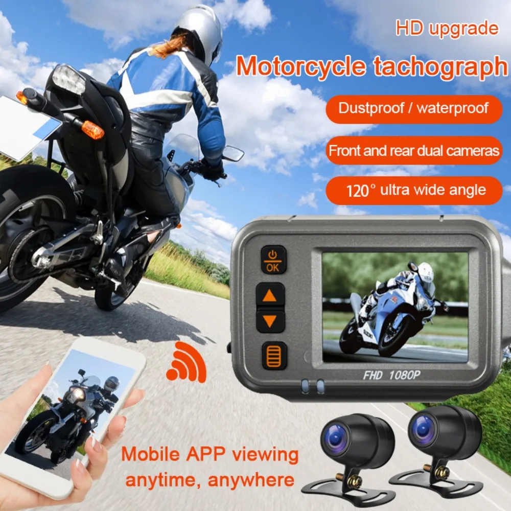 Mt30a 2 pouces ip67 étanche moto dash caméra vélo moto boîte noire dashcam  enregistreur w / surveillance du stationnement