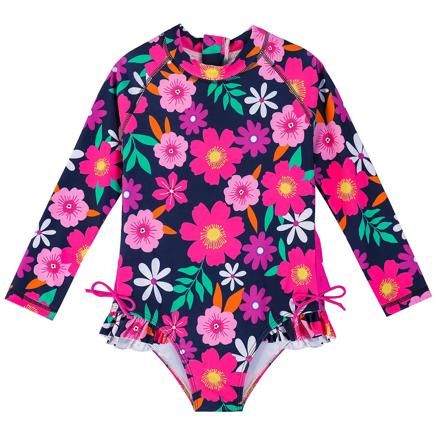 

2024 Children Swimsuits Girls Long Sleeves One-piece Bathing Suit 1-5Years Kids A Suntan Suit Cute Infant Toddler Bathing Suit