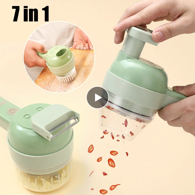 7 IN 1 Electric Vegetable Cutter Set Handheld Durable Chili Vegetable Crusher Kitchen Tools Home Gadgets Ginger Masher Machine