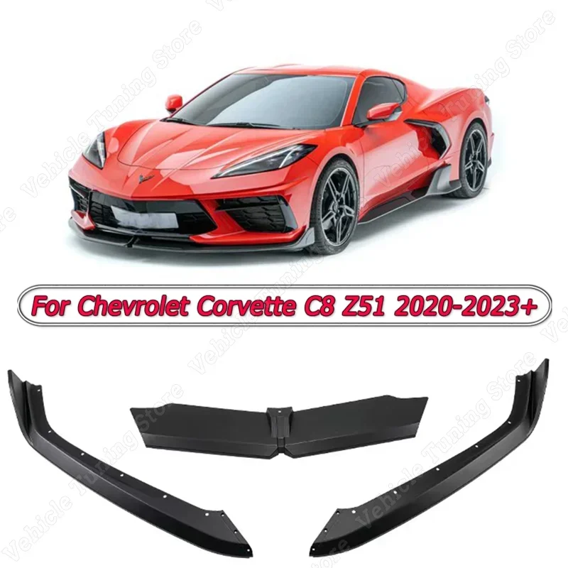 

Car Front Bumper Lip Spoiler Splitter For Chevrolet Corvette C8 Z51 2020 2021 2022 2023+ Gloss Black Exterior Modification