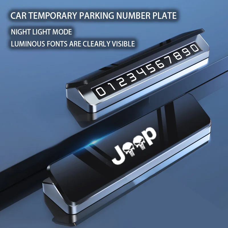 

Metal Mobile Phone Temporary Parking Number Plate for Jeep Renegade Wrangler Jk Jl Grand Cherokee Compass Car Accessories Logo