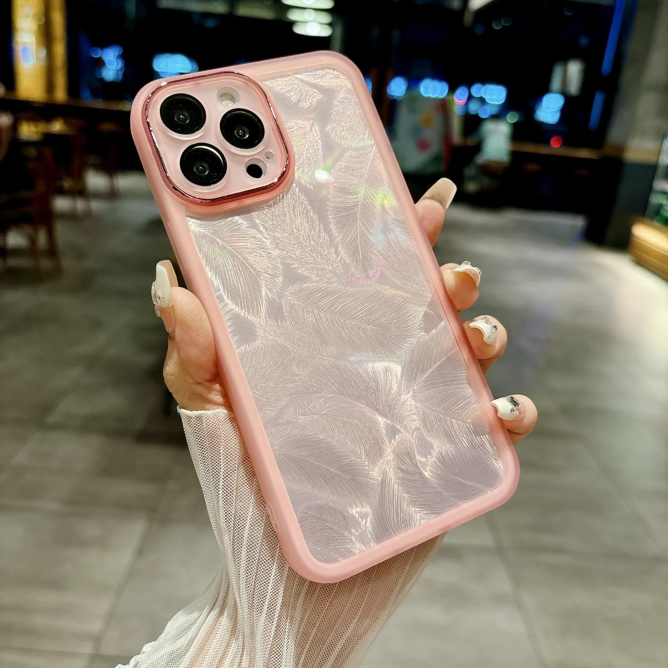 حافظة ورقية فاخرة لامعة من الريش ، حافظة هاتف شفاف...