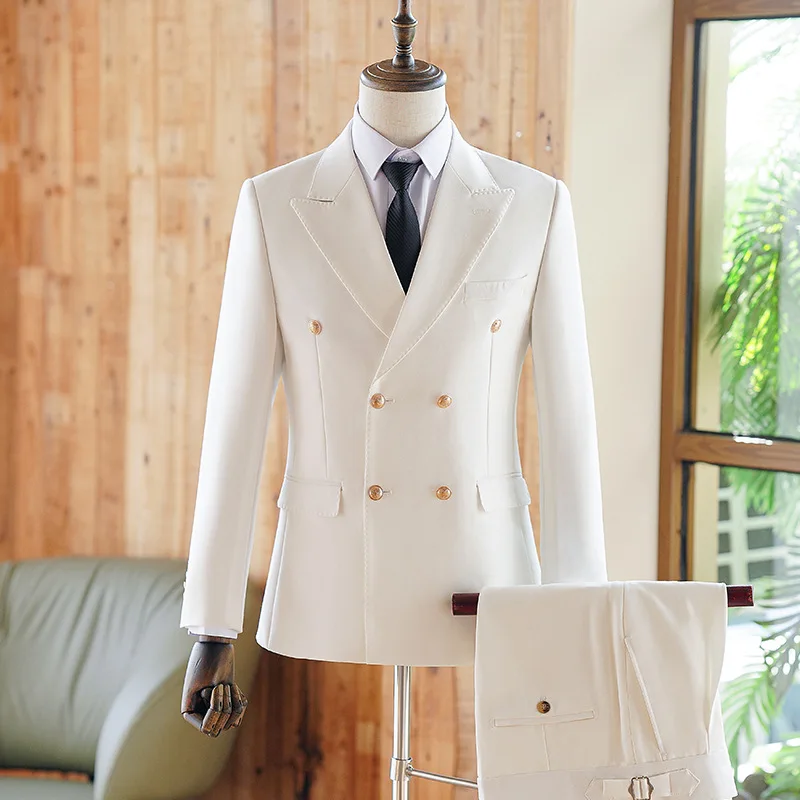 ZX170Men's suit double breasted business suit white dress groom wedding suit British style