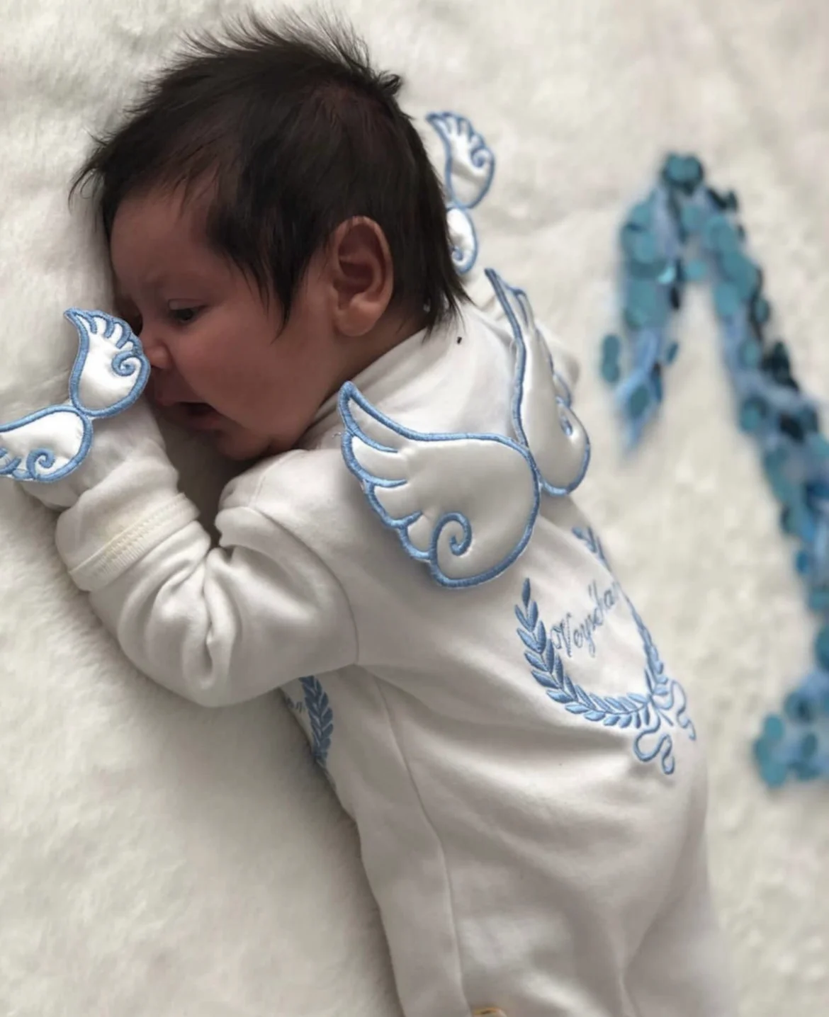 Hospital Exit Newborn Wings Romper & Swaddle Set - Embroidered Blanket and Nursery Bedding Collection