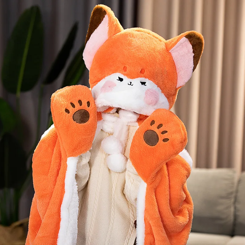 

Creaive Fox & Bunny Lovely Plush Soft Cloak Foxes Cape Cartoon Cloak Coral Fleece Air Blankets Birthday Valentine Gifts