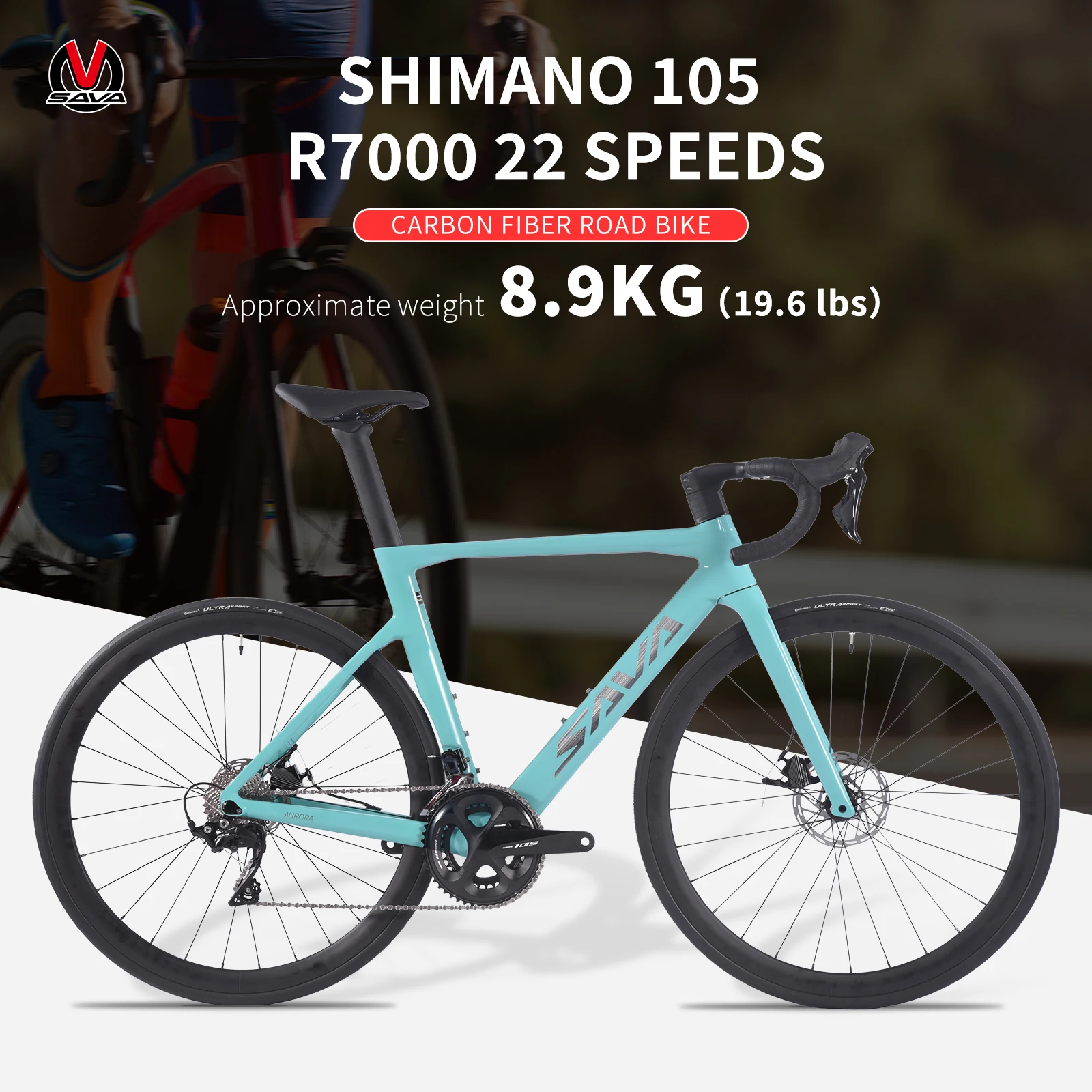 

SAVA A7 Carbon Fiber Road Bike 8.9kg with SHIMAN0 105 22 Speed Kit 【CE/UCI Certified】 Disc Brake Road Bike Race Bike