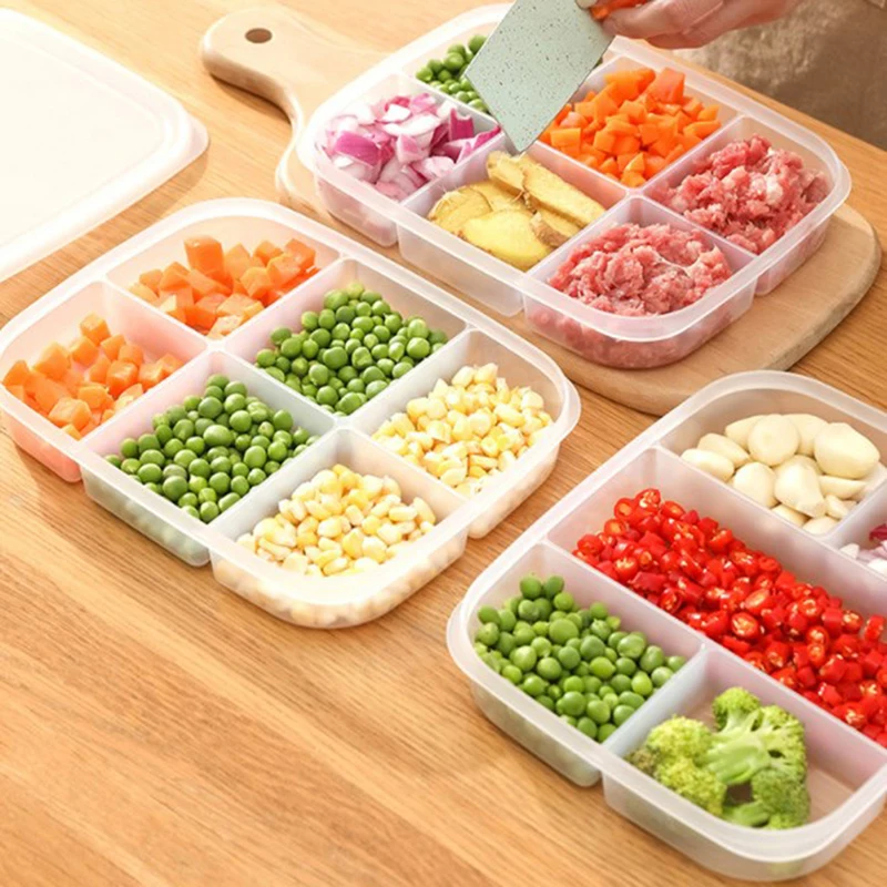 1Pc Food Fruit Storage Box Portable Compartment Refrigerator Freezer Organizers Sub-Packed Meat Onion Ginger Clear Crisper