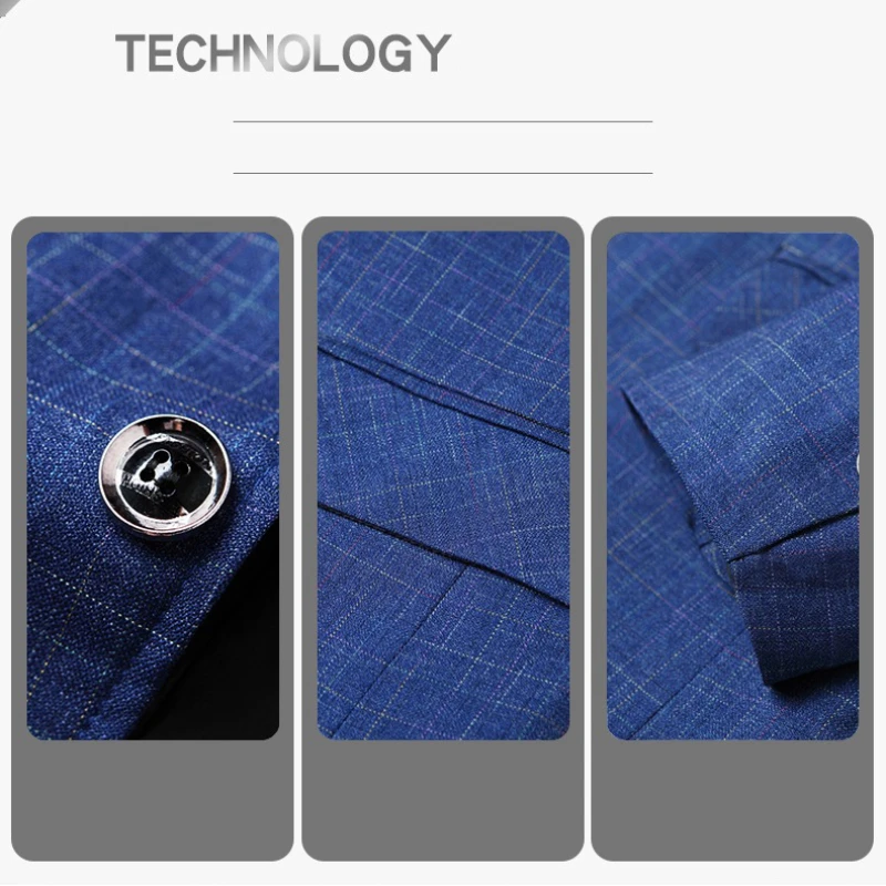 Spring Autumn Checkered Non-iron Men Suit Jacket Slim Fit Asian Size