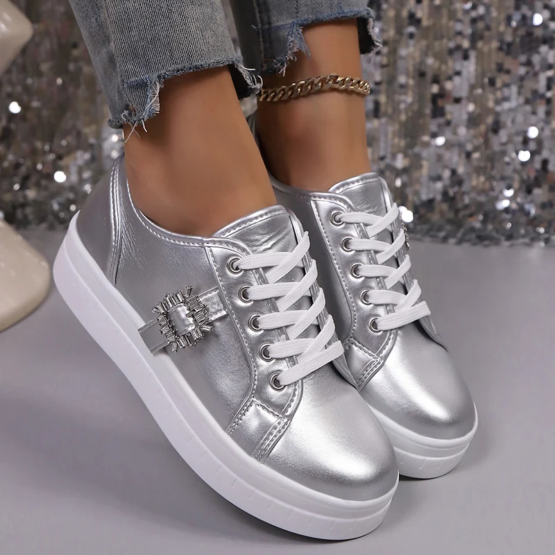 Women Fashion Sneakers Gold Silver - Uniqwear