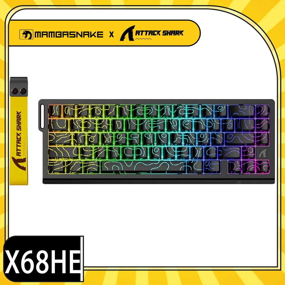 MAMBASNAKE X ATTACK SHARK X68HE Rapid Trigger Magnetic Switch Mechanisch Toetsenbord 0 01 Mm Instelbare Actuatie Bedraad 60 Gaming Toetsenbord Met Opgerolde Kabel 8000 Hz Rgb Pbt Toetsen Zwart 1466008444