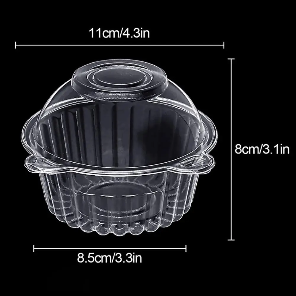 20pcs Disposable Cupcake Holders Clear Plastic Packaging Box with Cover Food Container for Desserts Fruit Bread Party Favor Cake