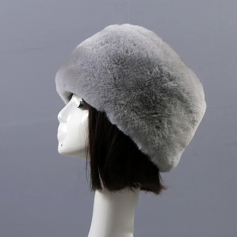 Faux Fur Hats for Women Fluffy Russian Hat Winter Cap Ears Warm Female Beanies Solid Color Leopard Print Bonnets 4