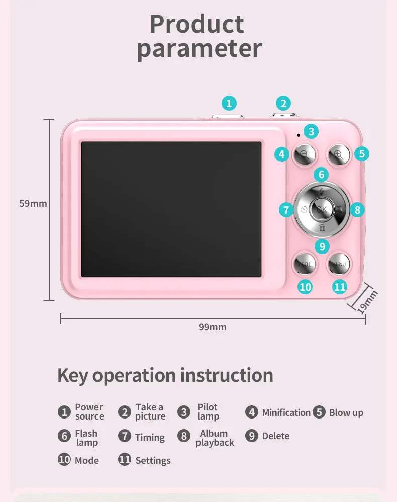 Digitalkamera für Kinder mit 16-fach Zoom, Kompaktkamera 1080P 44MP, Gratis Speicherkarte, 2,3 Zoll Mini-Taschenkamera, Geschenk für Kinder – Detail 9