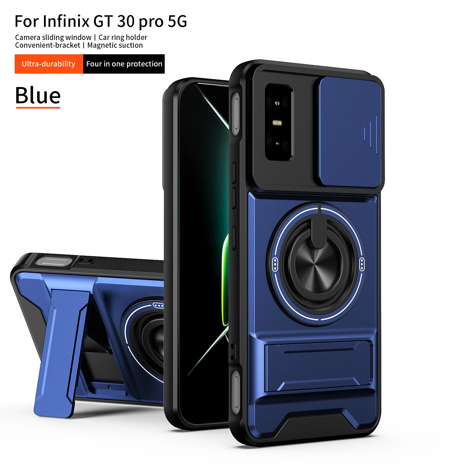 Enhanced Armor Shockproof Phone Case with Sliding Camera Cover and Built-in Kickstand