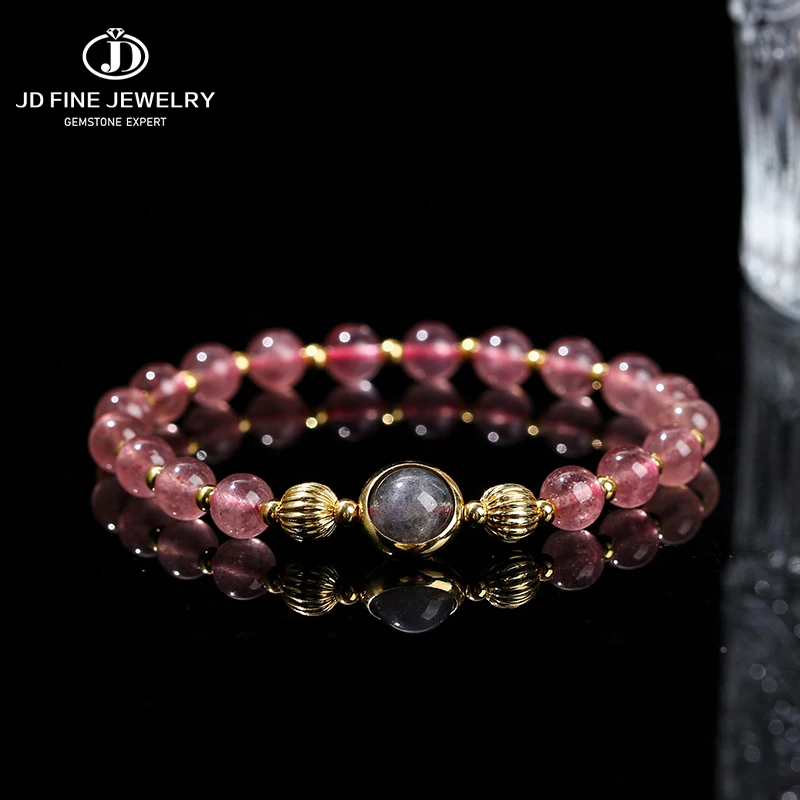Jd Natural Stawberry Quartz Grey Moonstone Lucky Bracciale Donna Elegant Sweet Strand Bangles Coppia Fidanzata Miglior Regalo Di Gioielli