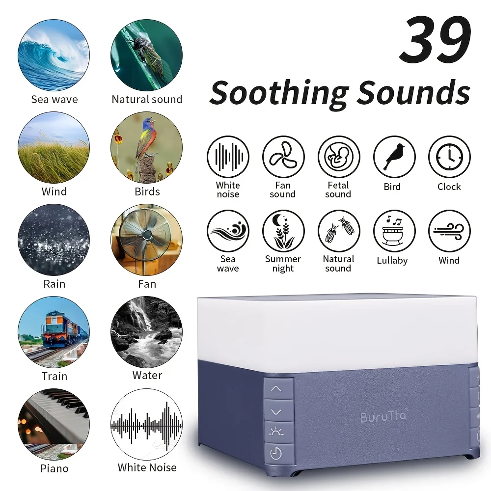 White Noise Machine with 39 Soothing Sounds & Breathing Night Light, Sleep Therapy for Adults/Babies, Portable Sound Machine 6