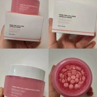 Crème en capsules de collagène rose infusée de nicotinamide, un produit hydratant pour le visage, utilisé pour lutter contre les rides et hydrater la peau. 6
