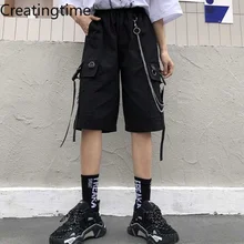 

Creatingtime 2022 Summer New Japanese Handsome Fried Street Tooling Korean Men Loose Chain Decoration Casual Shorts GA387