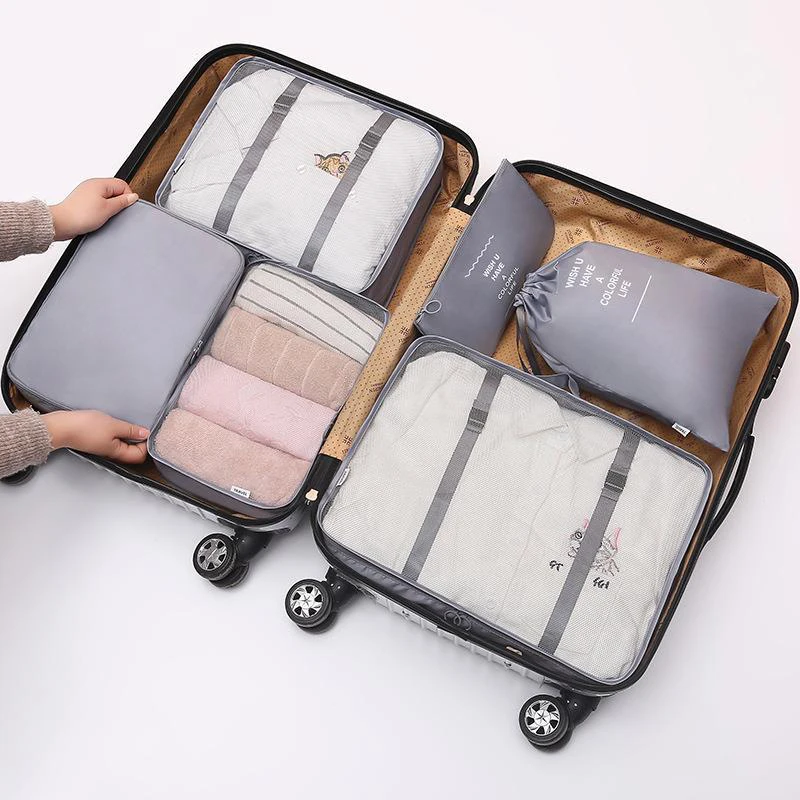 Reusable 6pcs Portable Travel Storage Bag Business Luggage Clothes Sorting Essentials Pouch Underwear Sock Shoes Finishing Pack
