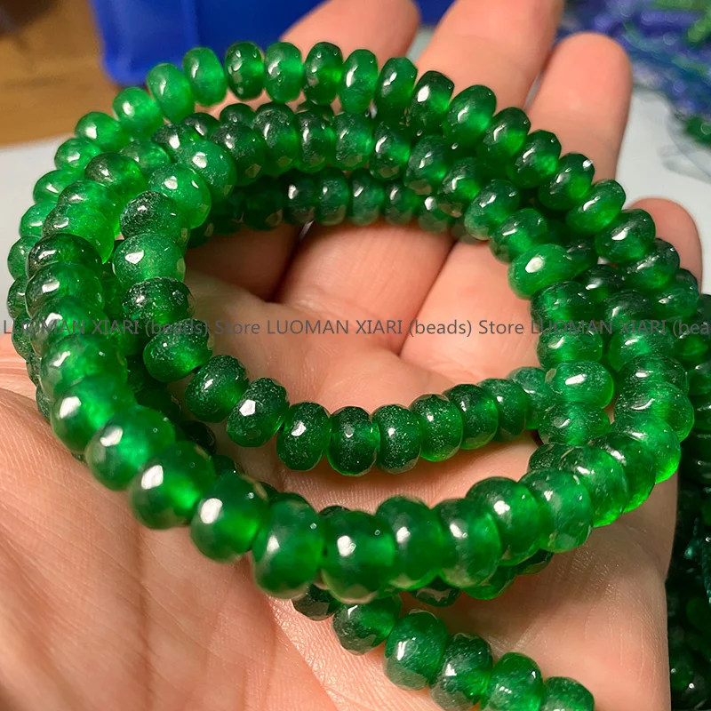 Natural Stone Beads 5X8MM Emerald color Green Chalcedony Loose